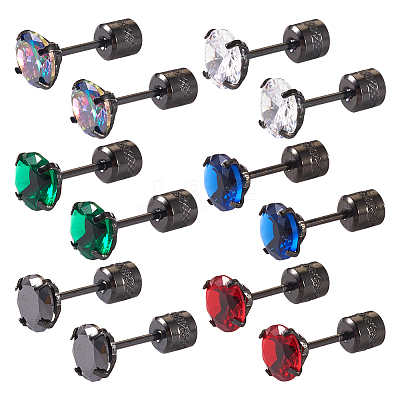 12Pcs 6 Colors Cubic Zirconia Diamond Stud Earrings EJEW-TA0001-09-1