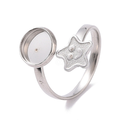 Non-Tarnish 304 Stainless Steel Open Cuff Ring Findings STAS-E124-03P-1