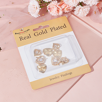 9Pcs 3 Style Brass Micro Pave Clear Cubic Zirconia Pendants ZIRC-BBC0002-13-1