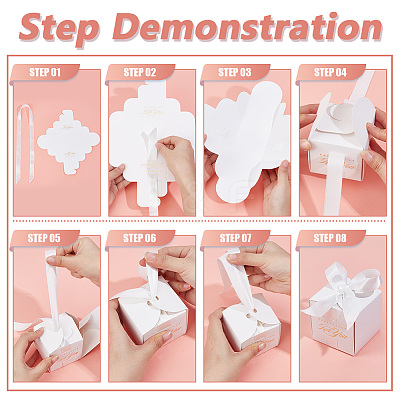 Square Paper Wedding Candy Storage Boxes with Ribbon CON-WH0001-80-1