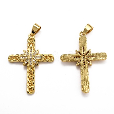 Brass Micro Pave Clear Cubic Zirconia Pendants ZIRC-J025-35G-1