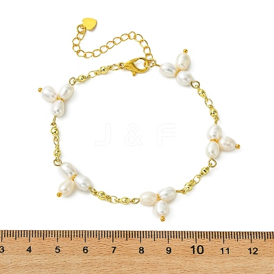 Natural Cultured Freshwater Pearl & Brass Charm Bracelets for Women BJEW-JB14108-1