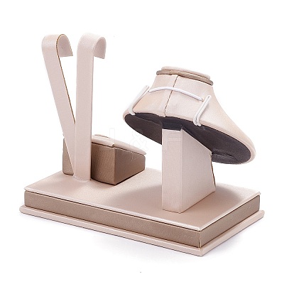 Wooden Clovered with PU Leather Jewelry Displays ODIS-F005-02D-1