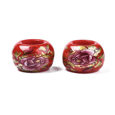 Flower Printed Opaque Acrylic Rondelle Beads SACR-S305-27-H03-1