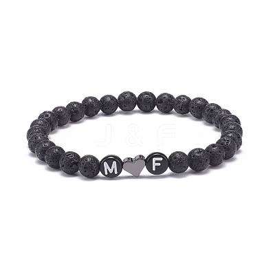 2Pcs Natural Lava Rock Stretch Bracelets Set BJEW-JB08673-01-1