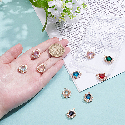 10Pcs 10 Colors Zinc Alloy & Rhinestone & Cubic Zirconia Pendants FIND-UN0009-92-1