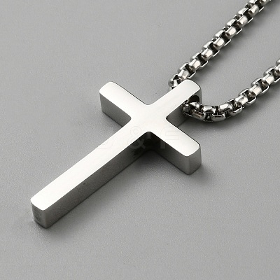 Stainless Steel Cross Pendant Necklace with Box Chains NJEW-WH0016-48P-1