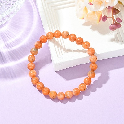 Natural Orange Calcite Beads   Stretch Bracelets for Women Men BJEW-JB13732-1