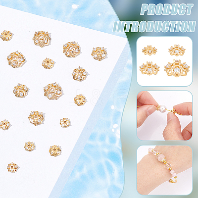 16Pcs 4 Style Rack Plating Brass Cubic Zirconia Bead Caps KK-BC0013-52-1