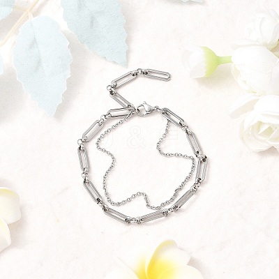 304 Stainless Steel Cable & Paperclip Chain Bracelets Multi-layered Bracelets for Women BJEW-JB12331-02-1