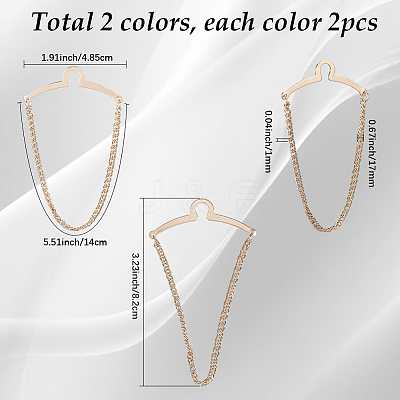 4Pcs 2 Colors Brass Hanging Chains Collar Pins Tie Clips AJEW-SC0004-03-1