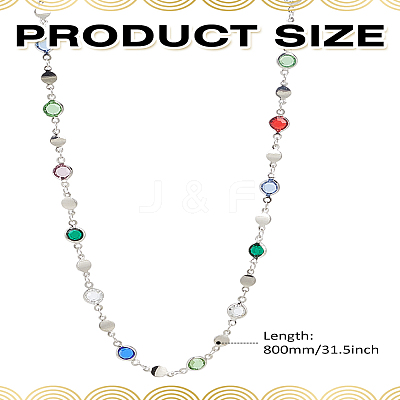 1Pc Brass & Alloy Colorful Glass Flat Round Link Chain Necklaces NJEW-LP0002-85P-1