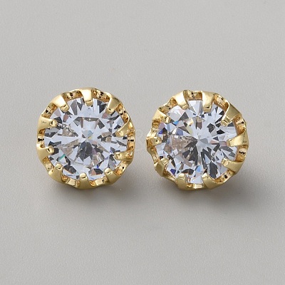 Brass Clear Cubic Zirconia Cufflinks BUTT-WH0012-18G-1