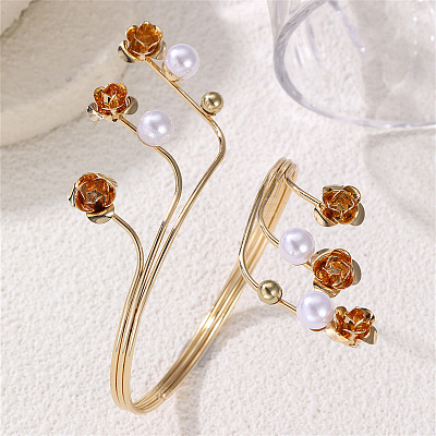 Alloy and Imitation Pearl Cuff Bangles WGD3EB7-01-1