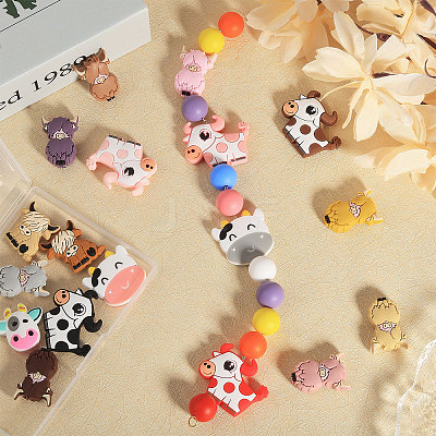 18Pcs 18 Styles Cow/Cattle Food Grade Silicone Focal Beads SIL-CA0002-86-1