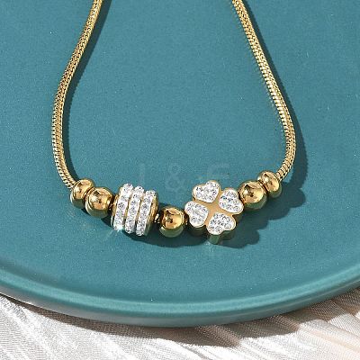 European Style Polymer Clay Rhinestones & 201 Stainless Steel Beaded Bracelets BJEW-G765-01G-02-1