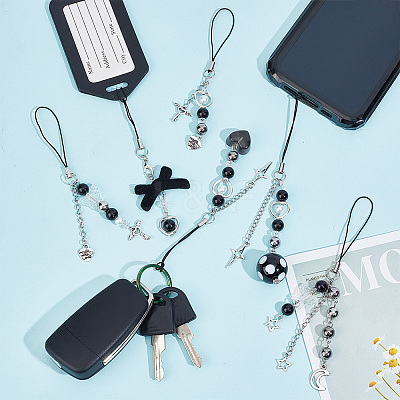 Alloy & Iron & Acrylic Bead Mobile Straps HJEW-AB00625-1