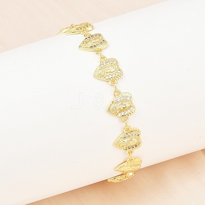 Virgin Mary Theme Brass Micro Pave Clear Cubic Zirconia Link Chain Bracelets for Women BJEW-A090-08C-G-1