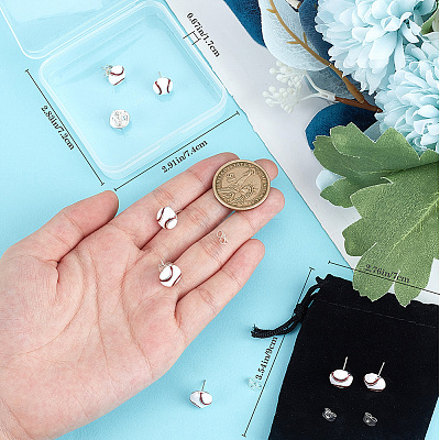 4 Pairs Sport Ball Alloy Stud Earrings for Women EJEW-BBC0001-52A-1