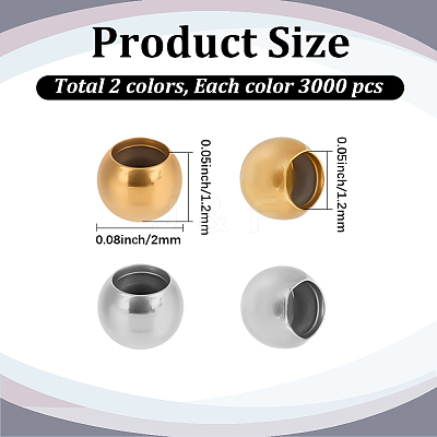 6000Pcs 2 Colors Brass Crimp Beads KK-PA0001-15-1