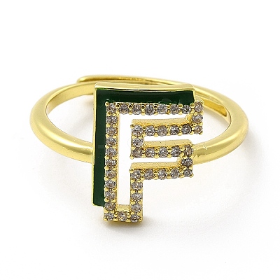 Mixed Color Enamel Initial Letter Adjustable Ring with Clear Cubic Zirconia RJEW-P045-01G-F-1