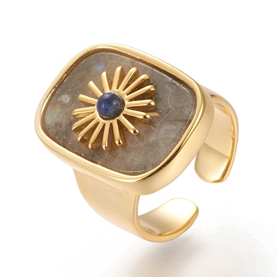 Natural Labradorite & Lapis Lazuli Cuff Rings RJEW-P016-01A-02G-1