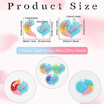 14 Sets 7 Colors Gradient Color Opaque Resin Pendants RESI-CA0001-45-1