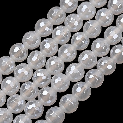 Electroplated Natural Agate Beads Strands G-B191-A07-6mm-20-1