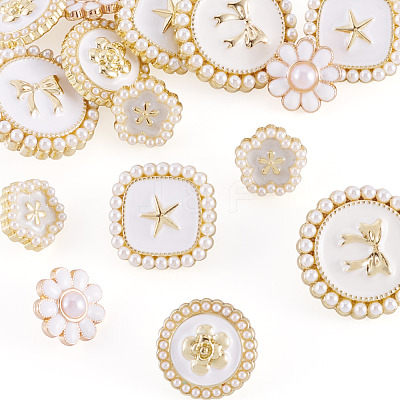 15Pcs 5 Styles 1-Hole Alloy Enamel Shank Buttons BUTT-TA0001-47A-1