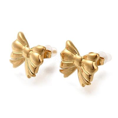 304 Stainless Steel Bowknot Stud Earrings EJEW-Z077-01G-1
