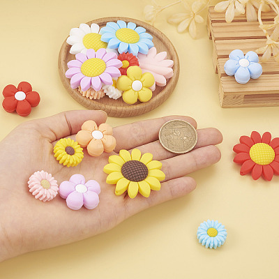 19Pcs 19 Styles Flower Food Grade Eco-Friendly Silicone Focal Beads SIL-BT0001-05-1