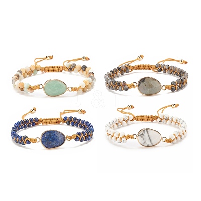 Teardrop Gemstone Braided Bead Bracelet BJEW-JB08116-1