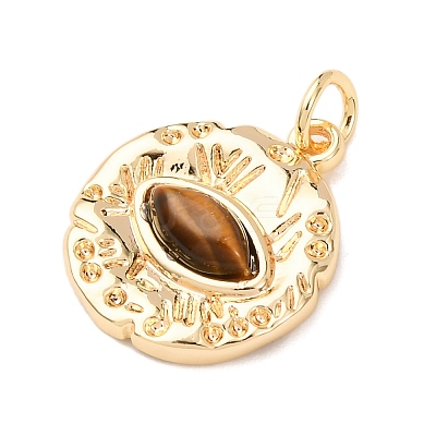 Brass & Natural Tiger Eye Pendants KK-A279-12G-1