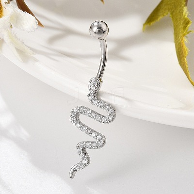 Alloy Rhinestone Snake Curved Barbell Belly Rings AJEW-R007-03P-04-1
