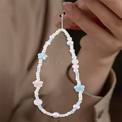1Pc PVC & Porcelain Flower Mobile Straps AJEW-LP0005-15-1