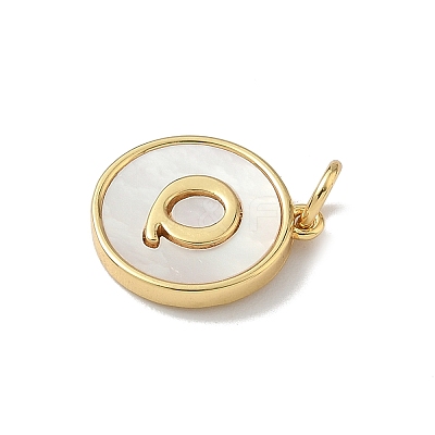 Brass Pave Natural Shell Flat Round with Letter Charms KK-Z115-13G-Q-1