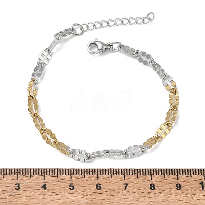 304 Stainless Steel Dapped Chains Bracelets for Women BJEW-D466-08B-GP-1