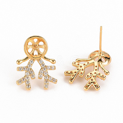 Brass Micro Pave Clear Cubic Zirconia Earring Findings KK-S356-256-NF-1