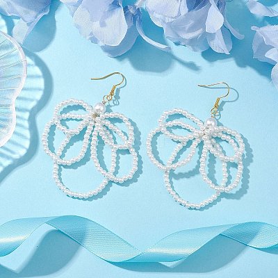 Flower Glass Pearl Beaded Dangle Earrings EJEW-JE05882-1