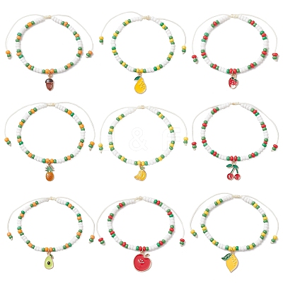 9Pcs Fruit Theme Alloy Enamel Charm Bracelets BJEW-MZ00206-1