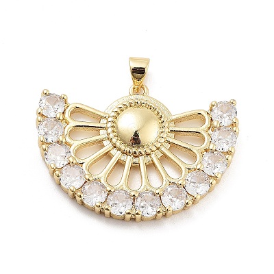 Fan Shaped Rack Plating Brass Micro Pave Cubic Zirconia Pendants KK-G512-28A-G-1