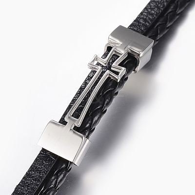 Leather Braided Cord Bracelets BJEW-E324-A05-1