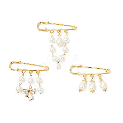 3Pcs 3 Styles Iron Glass Pearl Beads Kilt Pins Brooch JEWB-BR00188-1