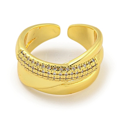 Rack Plating Brass Micro Pave Cubic Zirconia Open Cuff Rings RJEW-I104-19G-1