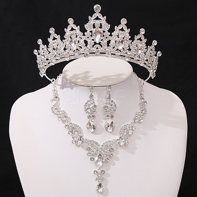 Teardrop & Moon Alloy Rhinestone Pendant Necklace & Stud Dangle Earring & Crown Headbands FS-WG0A8BD-10-1
