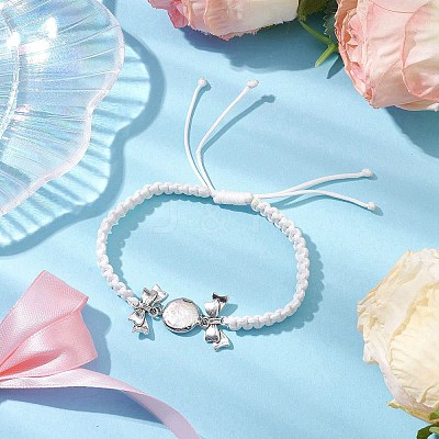 Flat Round Natural Pearl & Polyester Cord Braided Bracelets BJEW-JB10422-1