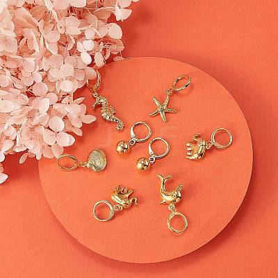 Ocean Theme Brass Huggie Hoop Earring EJEW-SZ0001-21G-1