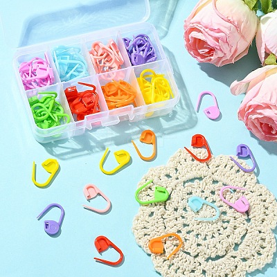 80Pcs 8 Colors Eco-Friendly ABS Plastic Knitting Crochet Locking Stitch Markers Holder FIND-YW0005-36-1
