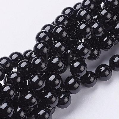 Natural Black Onyx Round Beads Strands GSR10mmC097-1