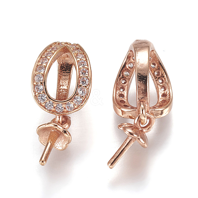 Brass Micro Pave Cubic Zirconia Cup Pearl Peg Bails Pin Pendants KK-P170-07RG-1